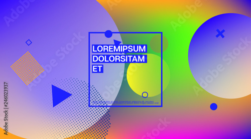Memphis Minimal Cover Horizontal Vector Template. Neon Gradient Overlay, Small Space Particles Background. Geometric Memphis Design Elements, Horizontal Music Poster. Vintage Elemets Business Design.