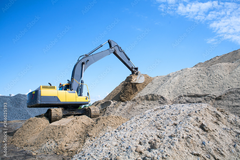 Close up details of industrial excavator working Close up details of industrial excavator working