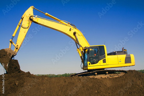 Close up details of industrial excavator working