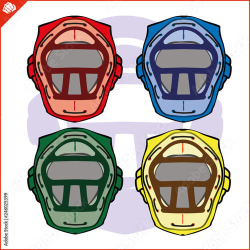 Set martial art colored helmet simbol design. Vector, EPS.