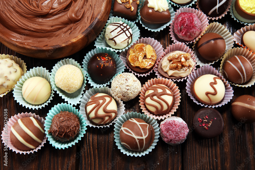 a lot of variety chocolate pralines, belgian confectionery gourmet chocolate a lot of variety chocolate pralines, belgian confectionery gourmet chocolate