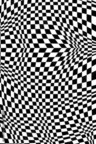 Abstract Black and White Geometric Pattern with Squares. Contrasty Optical Psychedelic Illusion. Chessboard Wicker Texture. Raster. 3D Illustration