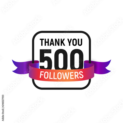 500 followers number with color bright ribbon isolated vector icon