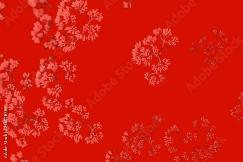 Small coral flowers on red background. Abstract pattern