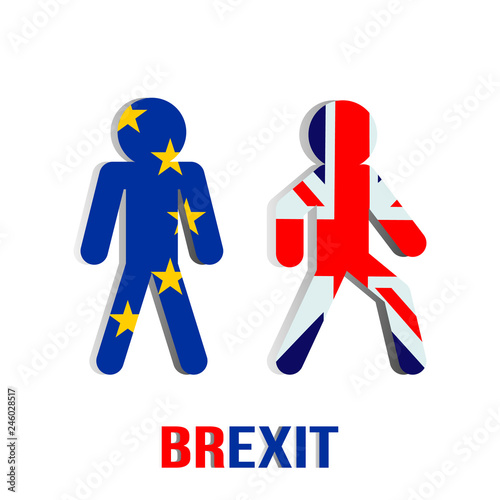 Theme Brexit. People Flags of the European Union and Britain do not want to be friends. flat vector illustration