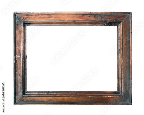 empty vintage brown photo picture frame isolated on white background closeup