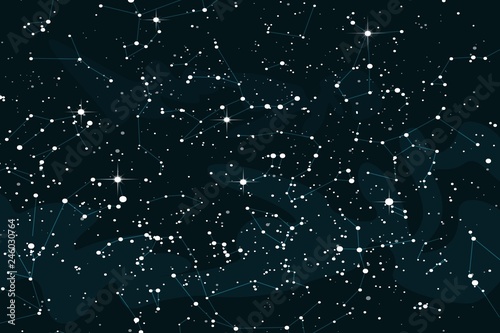 Cartoon space background with bright stars. Night starry sky vector illustration
