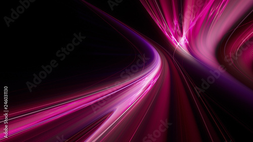 Abstract purple on black background texture. Dynamic curves ands blurs pattern. Detailed fractal graphics. Science and technology concept.