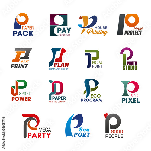 Icons and signs with letter P of abstract design