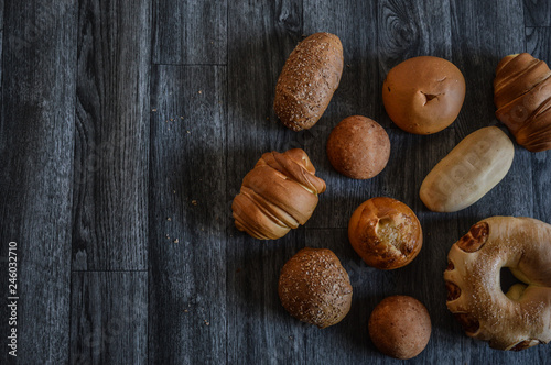 breads on wooden background
