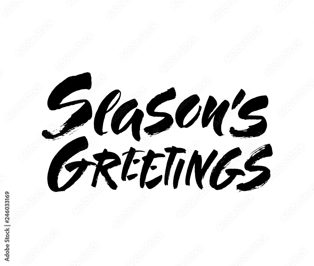 Seasons greetings calligraphy lettering text on white background with vintage paper texture. Retro greeting card for Christmas and New Year holidays. Vector Seasons greetings calligraphy lettering text on white background with vintage paper texture. Retro greeting card for Christmas and New Year holidays. Vector
