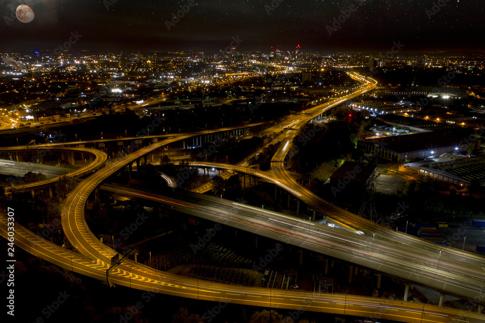 Fototapeta premium Birmingham UK Night Aerial Spaghetti Junction Motorway
