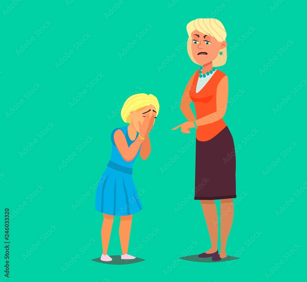Mother reprimanding disobedient child. Kid crying rubbing eyes with hands. Mother reprimanding disobedient child. Kid crying rubbing eyes with hands.