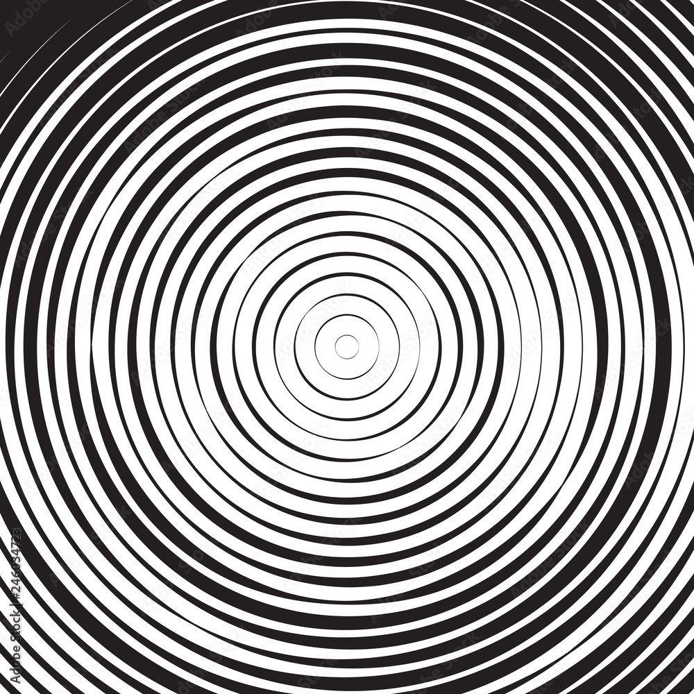 Black and white concentric line circle background or ripple effect