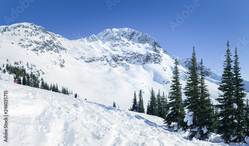 The peak of Blackcomb Mountain, 7th Heaven, on a sunny day.