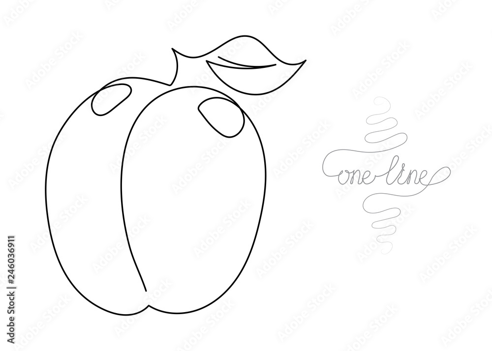 Continuous one line art drawing peach fruit Continuous one line art drawing peach fruit