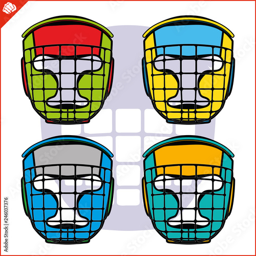 Set martial art colored helmet simbol design. Vector, EPS.