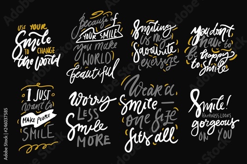 Smile. Hand lettering quote for your design. 