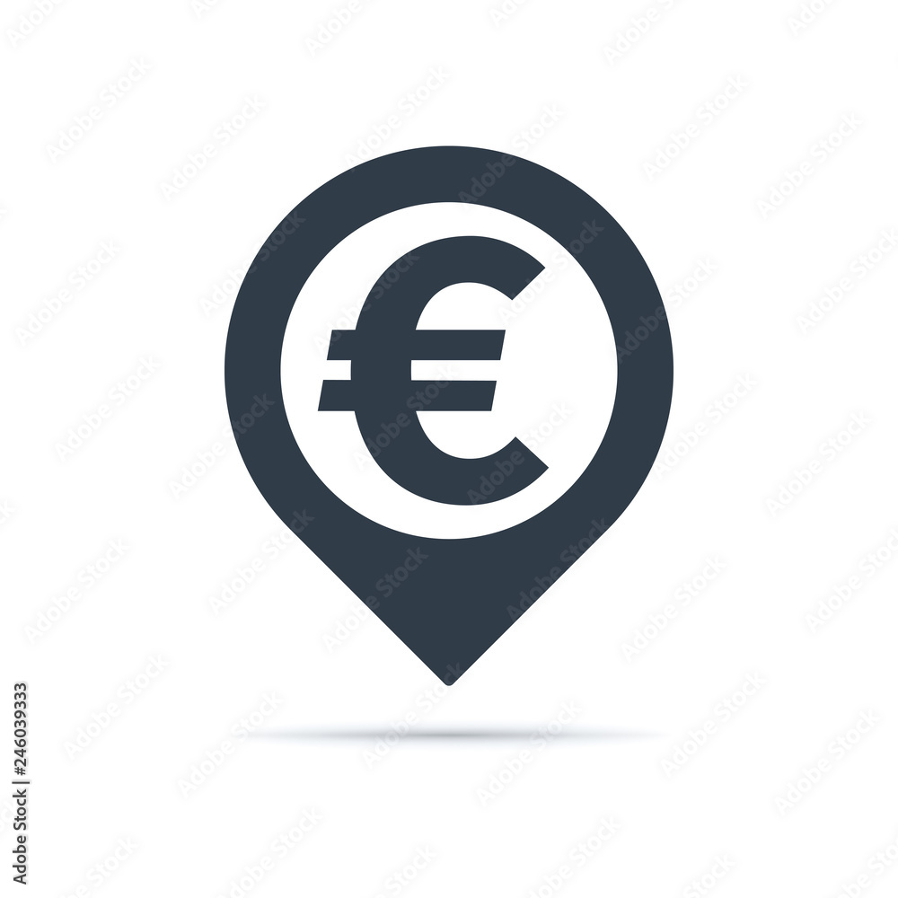 Euro symbol, address pin icon Euro symbol, address pin icon