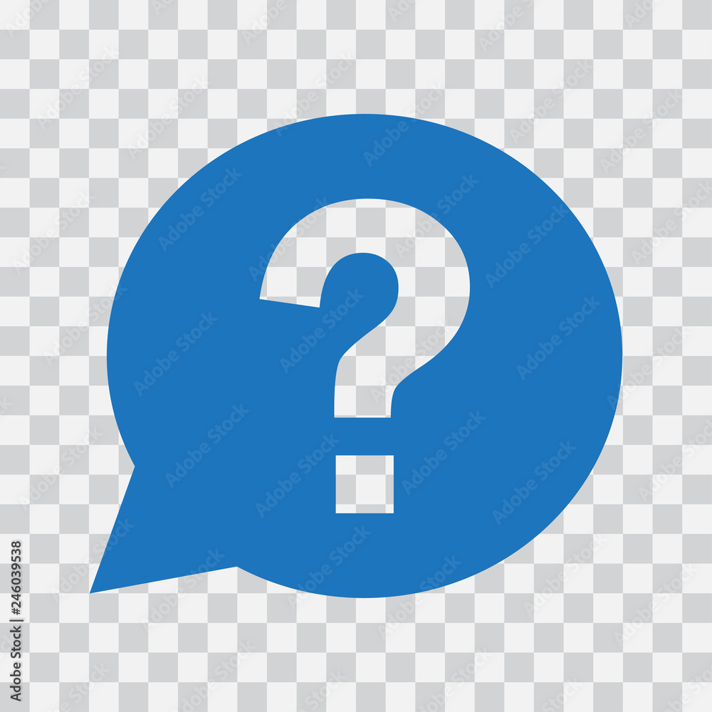 Question mark sign in blue speech balloon. Help icon on transparent  background. Vector illustration Stock Vector | Adobe Stock