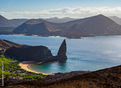 Pinnacle Rock, elevated view, Bartolome Island, Galapagos, Ecuador photo