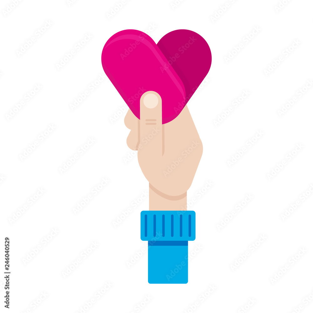 A man gives his love and heart at Valentine's Day. Vector in flat style. A man gives his love and heart at Valentine's Day. Vector in flat style.