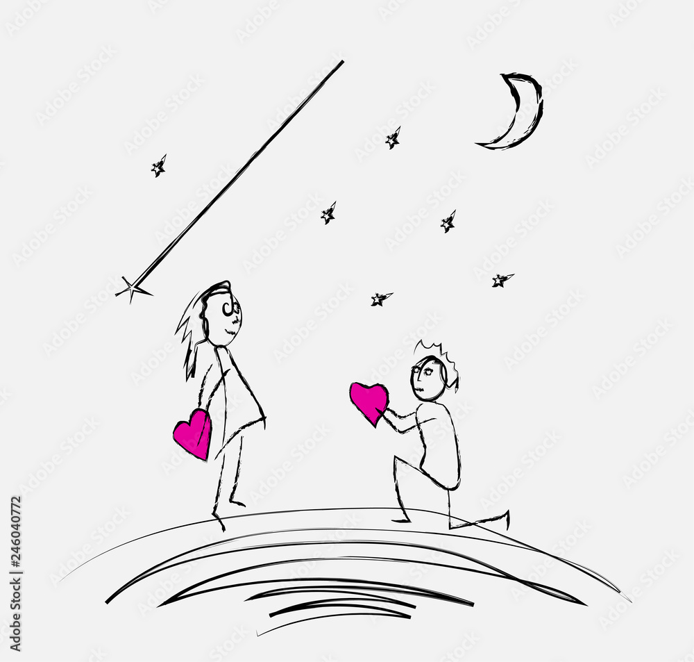 The guy confesses to the girl in love, pencil drawing Stock Vector ...