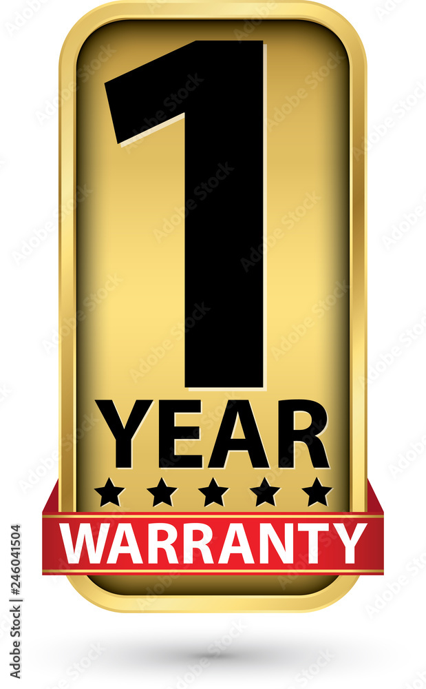 Naklejka premium 1 year warranty golden label, vector illustration