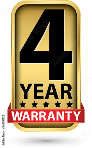 4 year warranty golden label, vector illustration