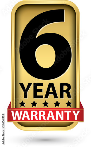 6 year warranty golden label, vector illustration