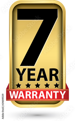 7 year warranty golden label, vector illustration