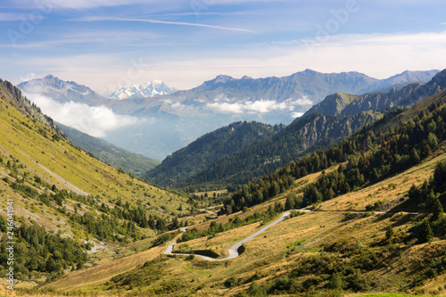 A typical view of the French Alps in the summer, with blue skies, Col du Glandon, Dauphine Alps, Savoie, France