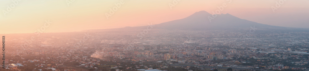 Panoramic view of the city of Naples and Mount Vesuvius at sunset, Campania Panoramic view of the city of Naples and Mount Vesuvius at sunset, Campania