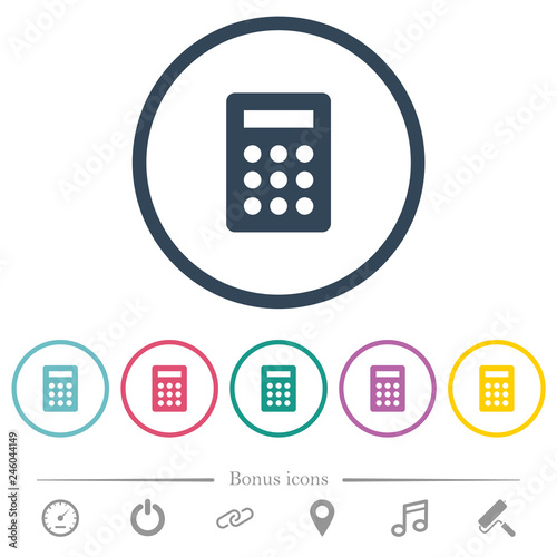 Calculator flat color icons in round outlines
