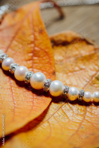 Autumn Leaf with Pearls