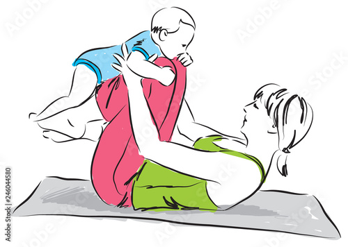 yoga postnatal mom and baby illustration