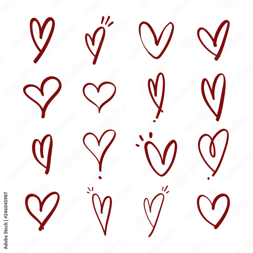 Set of hand drawn hearts, valentine's day doodle, love symbol Set of hand drawn hearts, valentine's day doodle, love symbol