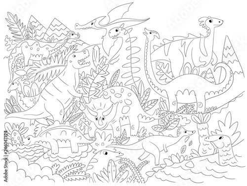 Vector illustration Dinosaur Character Cartoon coloring image