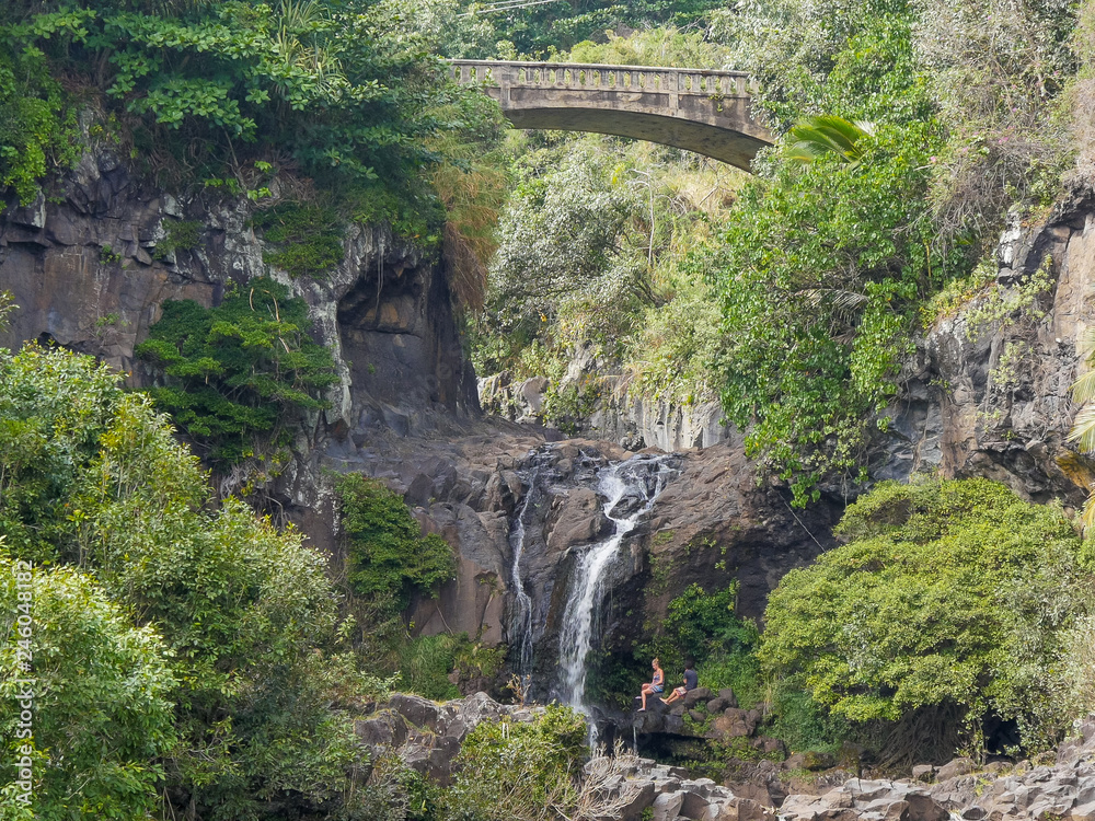 waterfalls at the famous seven sacred pools at oheo gulch