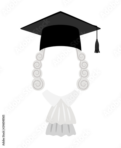 Judges wig and hat with place for face. Vector justice lawyer, accessory of attorney illustration