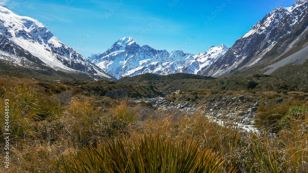 hooker valley and mount cook in new zealand