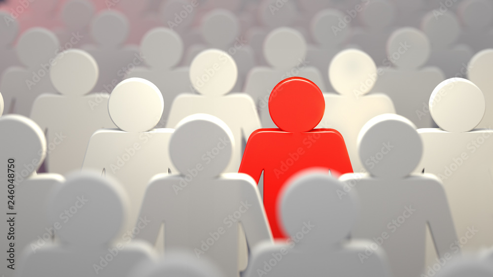 Stand out from the crowd and different creative idea concepts, man standing out of crowd - 3d rendering Stand out from the crowd and different creative idea concepts, man standing out of crowd - 3d rendering