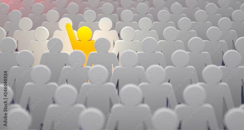 Obraz premium Stand out from the crowd and different creative idea concepts, man standing out of crowd - 3d rendering