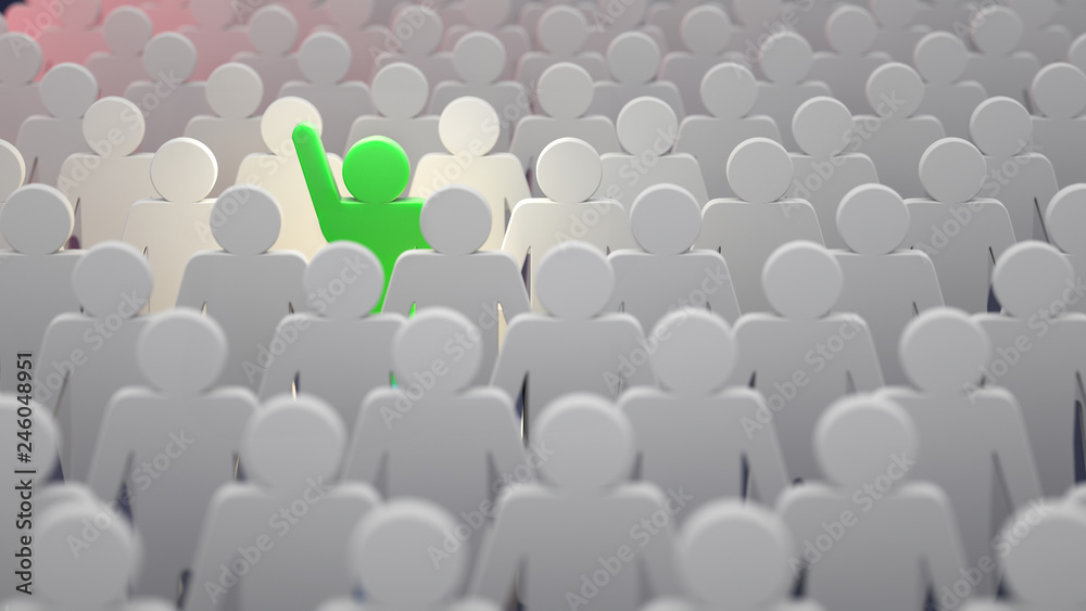 Obraz premium Stand out from the crowd and different creative idea concepts, man standing out of crowd - 3d rendering