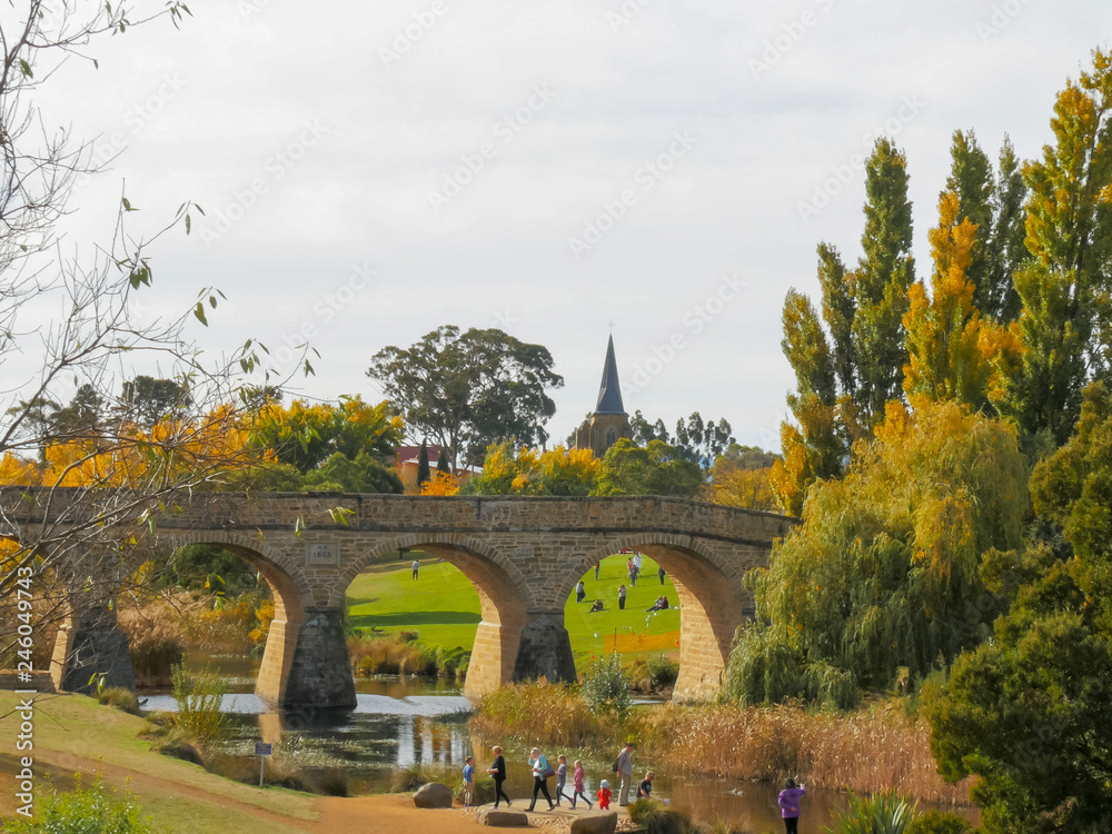 long shot of the historic old stone bridge in richmond long shot of the historic old stone bridge in richmond