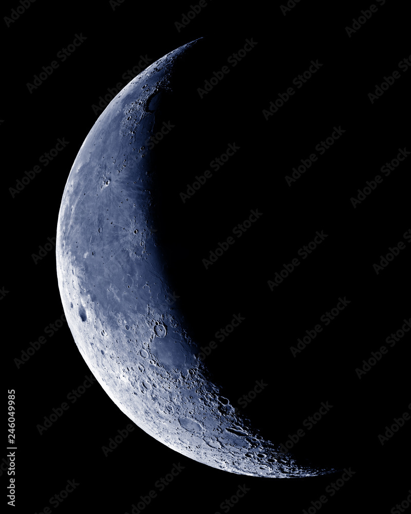 Waning Crescent Moon on black sky. Stock Photo | Adobe Stock