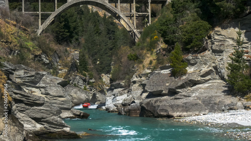 long shot of the shotover jet and the hstoric edith cavell bridge photo