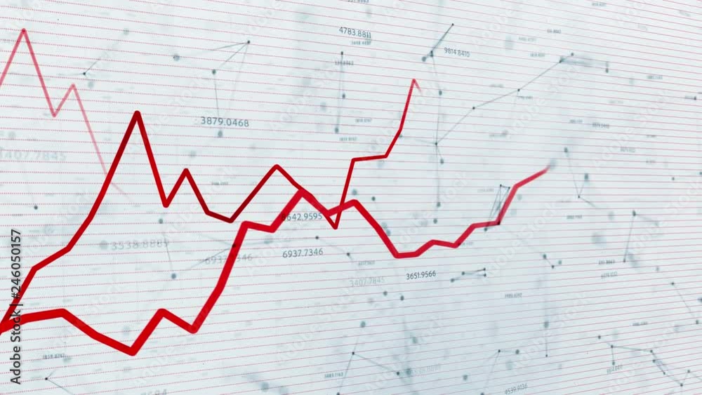 Artistic financial business chart with red diagrams and blurry stock numbers showing losses over time dynamically. Artistic financial business chart with red diagrams and blurry stock numbers showing losses over time dynamically.