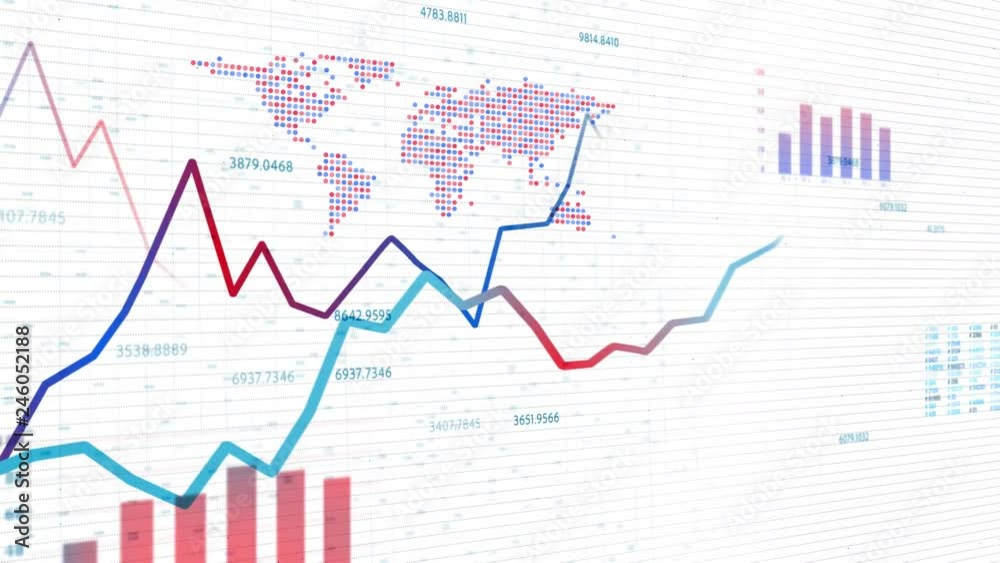 Artistic 3d financial business chart with diagrams, graphs and stock numbers on white motion background. Artistic 3d financial business chart with diagrams, graphs and stock numbers on white motion background.