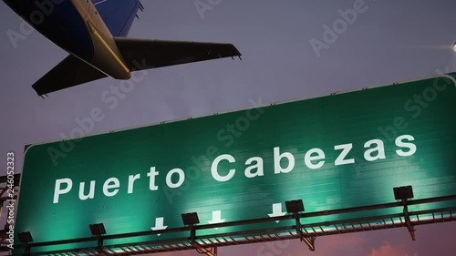 Airplane Take off Puerto Cabezas during a wonderful sunrise photo